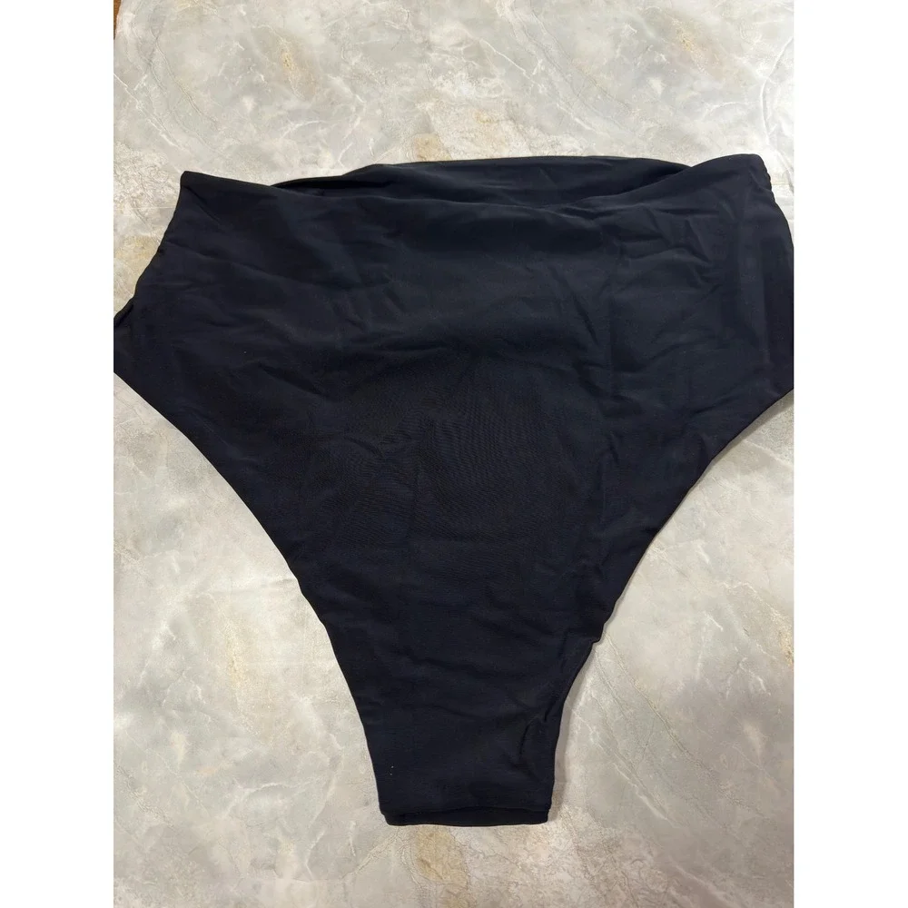 Zaful High‎ Waist Bikini Bottom Black Ruched Swimsuit US 8-10
